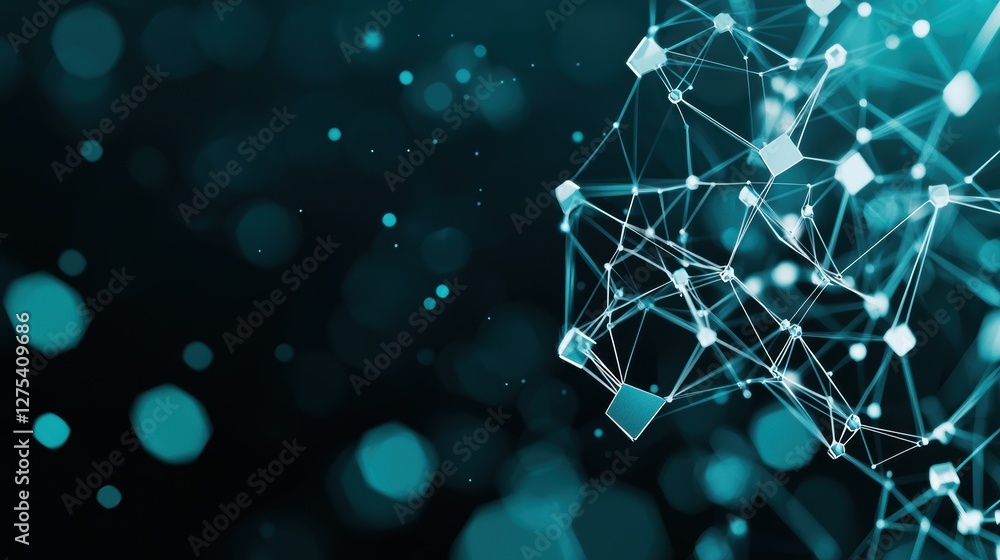 Poster abstract visualization of data encryption, with data streams being scrambled and secured as they tra