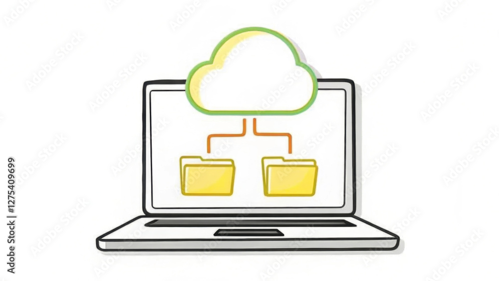 Poster laptop displaying cloud storage with folders, symbolizing digital file management