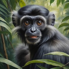 Fototapeta premium Portrait of a Young Black-and-White Colobus Monkey