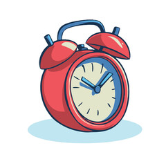 A red alarm clock is spinning on a white background