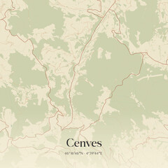 Obraz premium Vintage map of Cenves, France.