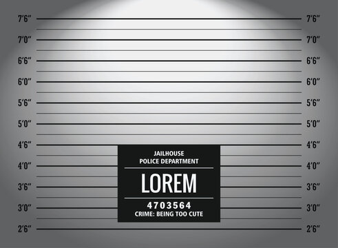 A mugshot, Police lineup or mugshot background for criminals with centimeter metric and chalk board with inches measurement