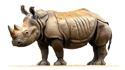 Obraz premium Asian Rhinoceros Profile Against White Background
