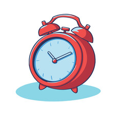 A red alarm clock is spinning on a white background