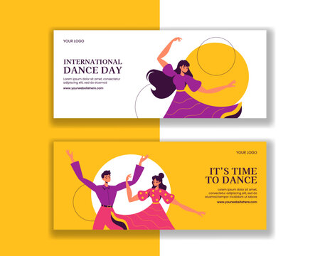 International Dance Event Social Media Horizontal Banner Cartoon Style Illustration