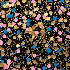 Gold, Pink, and Blue Confetti on Black Background