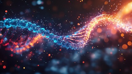 Ultra-clear 8K DNA molecular structure on a blue tech background. Perfect for science, genetics, and futuristic themes. High-resolution, detailed, and visually striking
