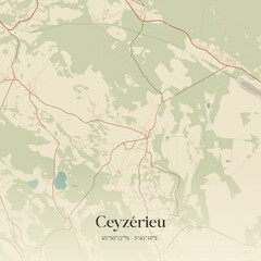 Fototapeta premium Vintage map of Ceyzérieu, France.