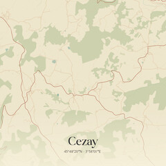 Vintage map of Cezay, France.