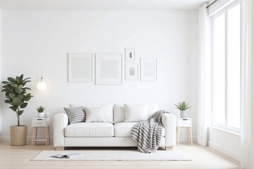 Modern living room white color scheme sofa blanket side tables pictures