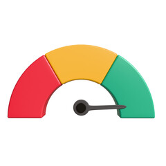 3d illustration of a 3 color speedometer, red, yellow green