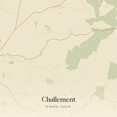 Fototapeta premium Vintage map of Challement, France.