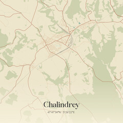 Fototapeta premium Vintage map of Chalindrey, France.
