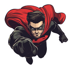 A caped hero landing in a dramatic pose, Isolated on transparent or white background cut out, Superheroes and Comic Style Action clip art concept