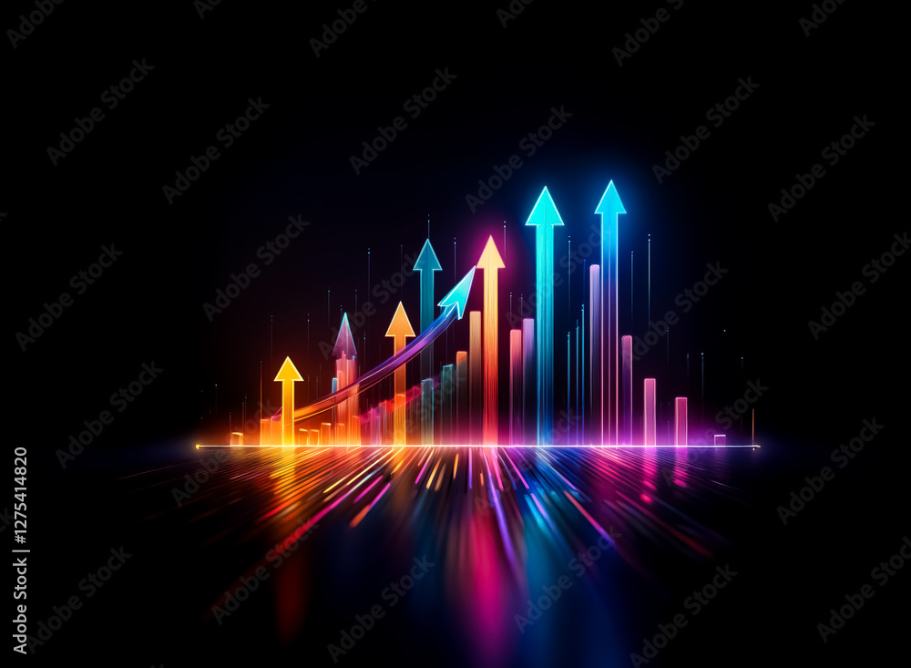 Poster abstract vibrant arrows pointing upwards against black backdrop symbolize growth and forward progres