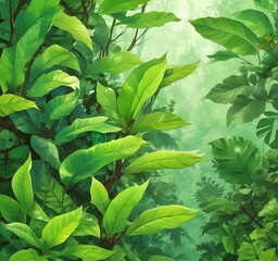 Illlustration of green environment with fresh leaves.