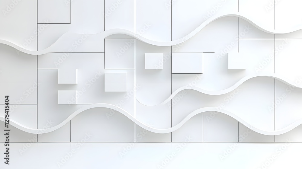 Poster Stylish Seamless White Wave Texture Background with Flowing Abstract Geometric Patterns and Smooth Curving Lines