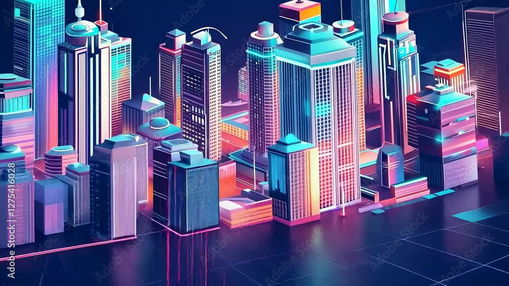 Poster 3d render of a factory building in blue background