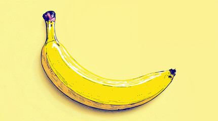 The drawing style illustration of a banana on light yellow background