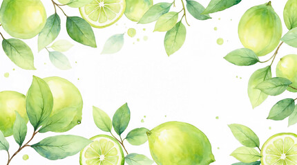 The watercolor style illustration of lime with copy space on sweet pink background