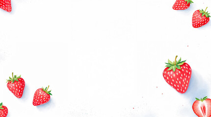 The illustration of strawberries forming a frame with copy space, white background
