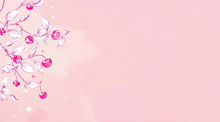 The illustration of cherries with copy space on sweet pink background