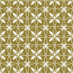Seamless geometric pattern in art deco style. White ornament on mustard background.