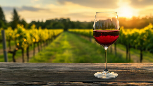 National Wine Day, A glass of sparkling red wine on a rustic wooden table, Ai generated images