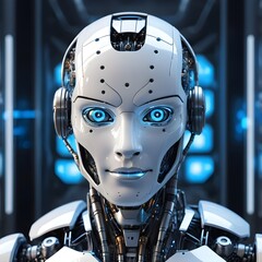 Fototapeta premium Female Robot Portrait AI, Artificial Intelligence, Future Technology