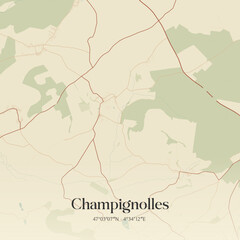 Fototapeta premium Vintage map of Champignolles, France.