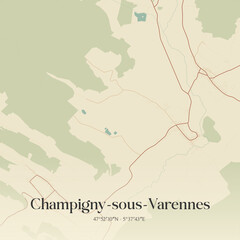Obraz premium Vintage map of Champigny-sous-Varennes, France.
