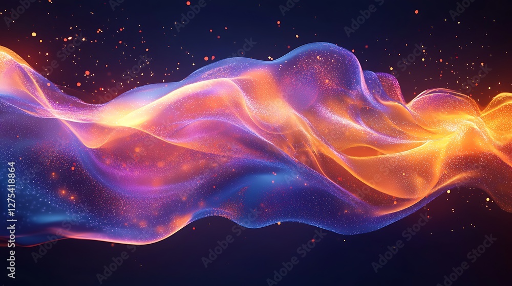 Aufkleber Abstract flowing fire and ice waves with particles in a dark background for design and presentation