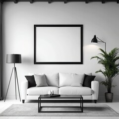Modern Minimalist Living Room Interior with Blank Frame Mockup