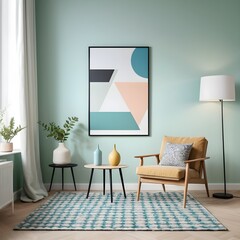 Cozy Living Room Interior with Teal and Beige Accents