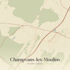 Fototapeta premium Vintage map of Champvans-les-Moulins, France.