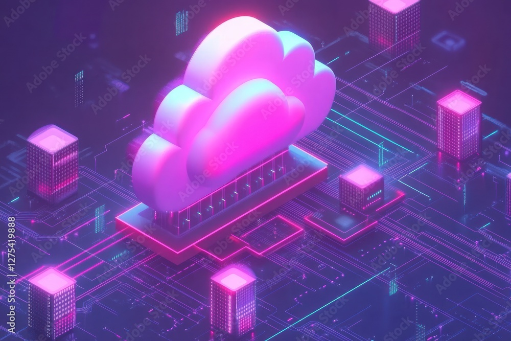 Poster vibrant cloud computing concept with data connections