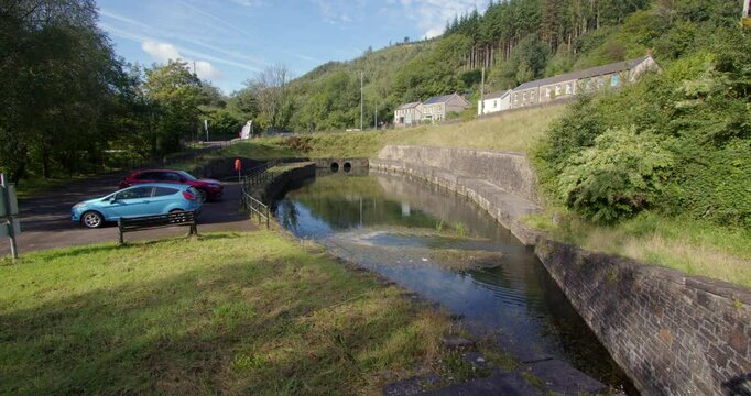 Extra wide shot of the resolven basin on the neath canal at resolven