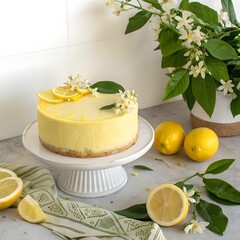 lemon cake on table with fresh lemons 