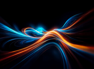 Obraz premium Abstract image of flowing blue and orange light streaks against a black background. Dynamic and futuristic with wavy lines creating a sense of motion and energy.