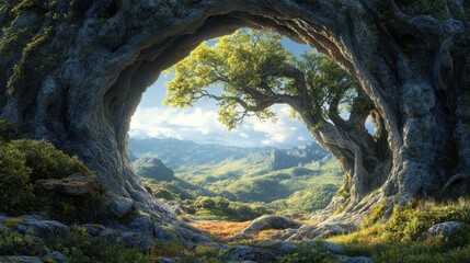 Enchanted Forest: A Serene Landscape through Ancient Tree
