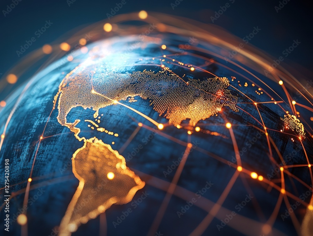 Poster global connectivity illuminated map with networks