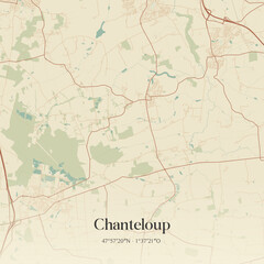 Fototapeta premium Vintage map of Chanteloup, France.