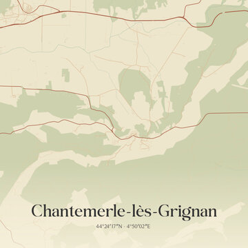 Vintage map of Chantemerle-l&egrave;s-Grignan, France.