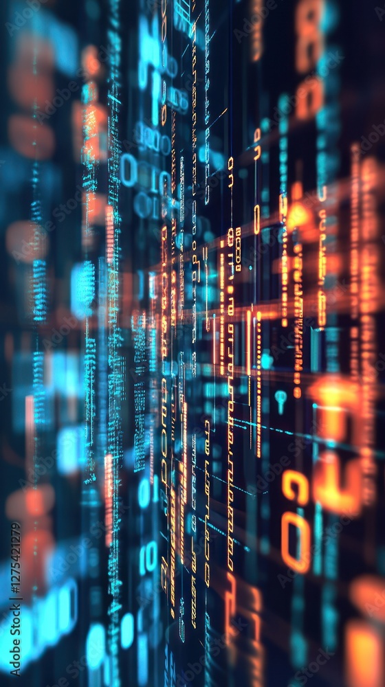 Poster abstract representation of digital data flow with vibrant colors and blurred lines, suggesting techn