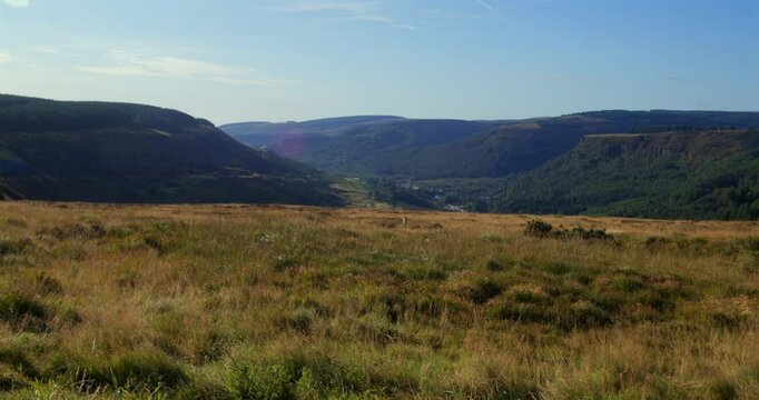 Extra wide shot of the Blaenrhondda, Treorchy Valley with the village of Blaenrhondda in background