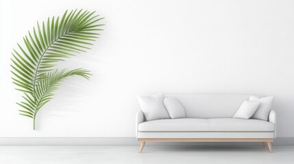 Soft palm leaf shadows dancing on a pristine white wall, evoking a sense of tropical serenity