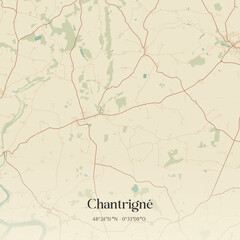 Fototapeta premium Vintage map of Chantrigné, France.