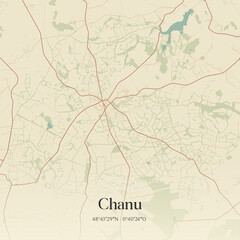 Fototapeta premium Vintage map of Chanu, France.