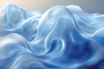 Obraz premium Blue background with curved glass-like lines in a translucent and dreamy style. Featuring soft edges, smooth curves, and an abstract shape highlighted by light yellow tones. 