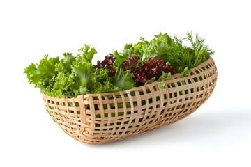 Fototapeta premium Bamboo Basket Filled with Fresh Salad Greens